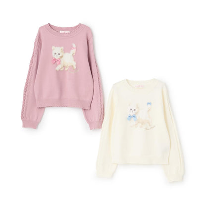 毛絨貓圖案針織套頭衫