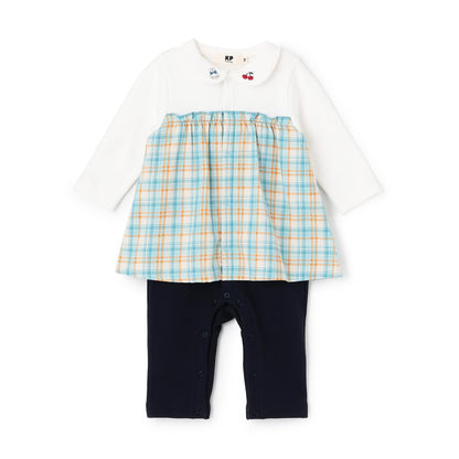 先染格紋疊穿風連體衣