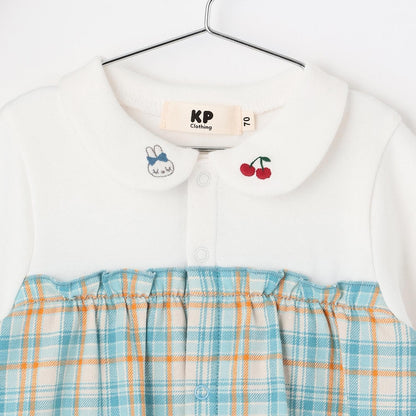 先染格紋疊穿風連體衣