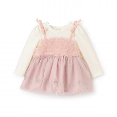 蝴蝶結刺繡網紗拼接長款上衣