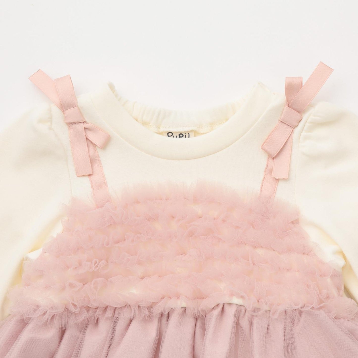 蝴蝶結刺繡網紗拼接長款上衣