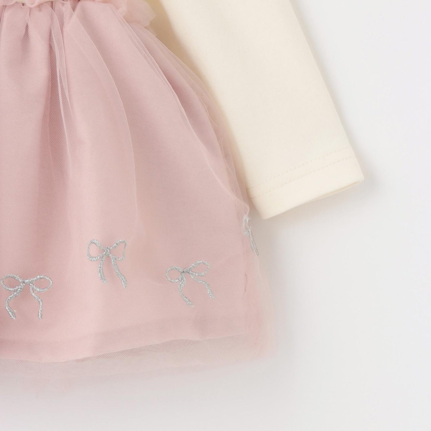 蝴蝶結刺繡網紗拼接長款上衣