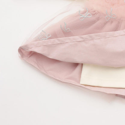 蝴蝶結刺繡網紗拼接長款上衣