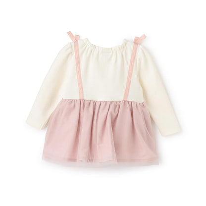 蝴蝶結刺繡網紗拼接長款上衣