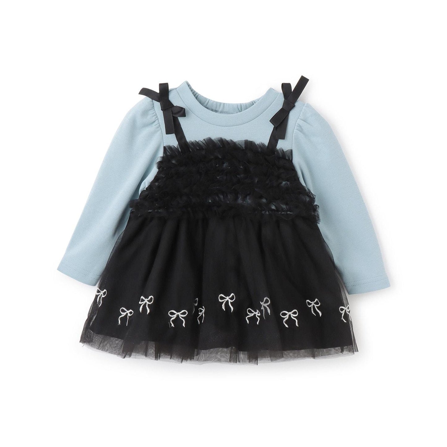 蝴蝶結刺繡網紗拼接長款上衣