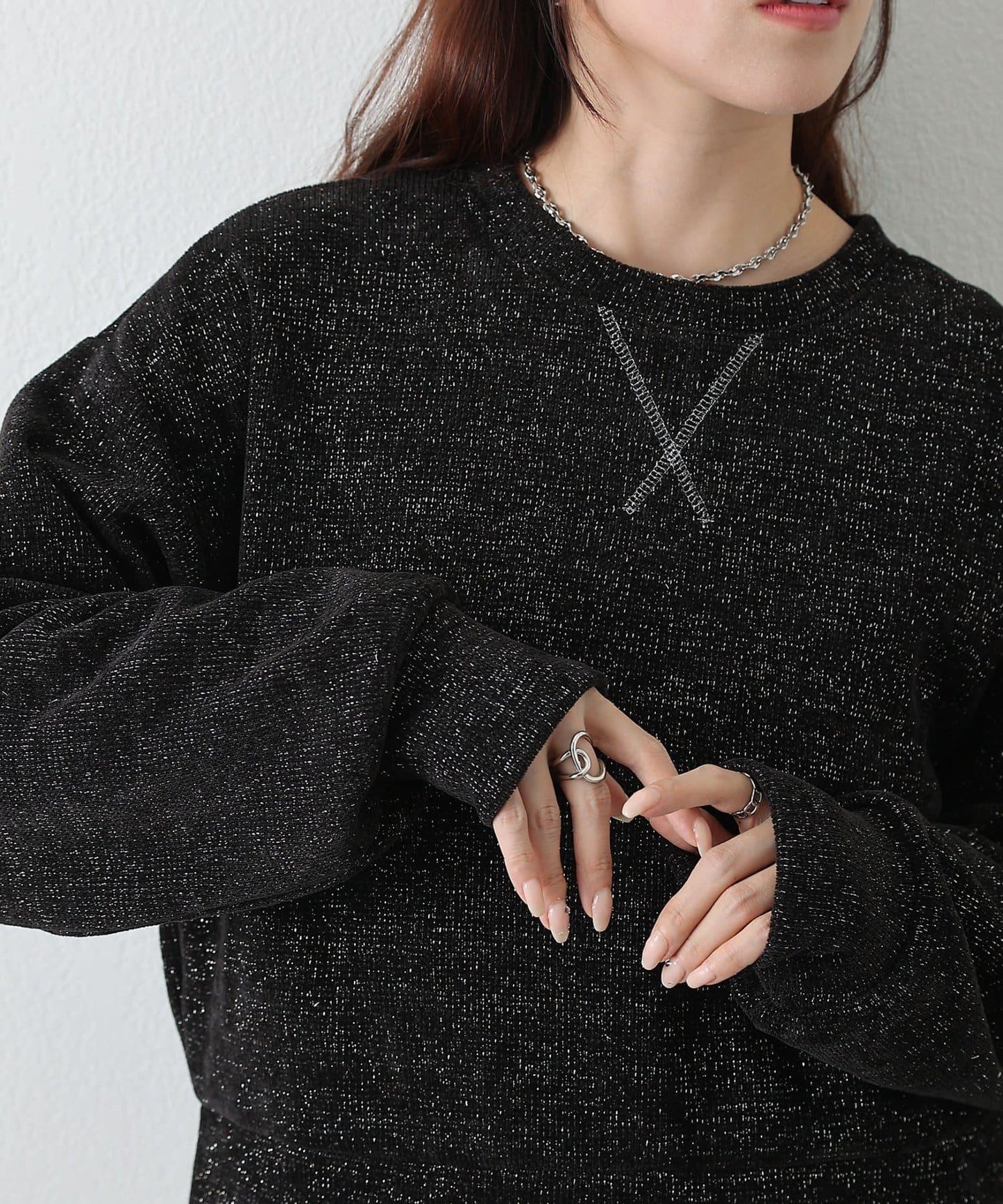 亮片紗線圓領套頭衫