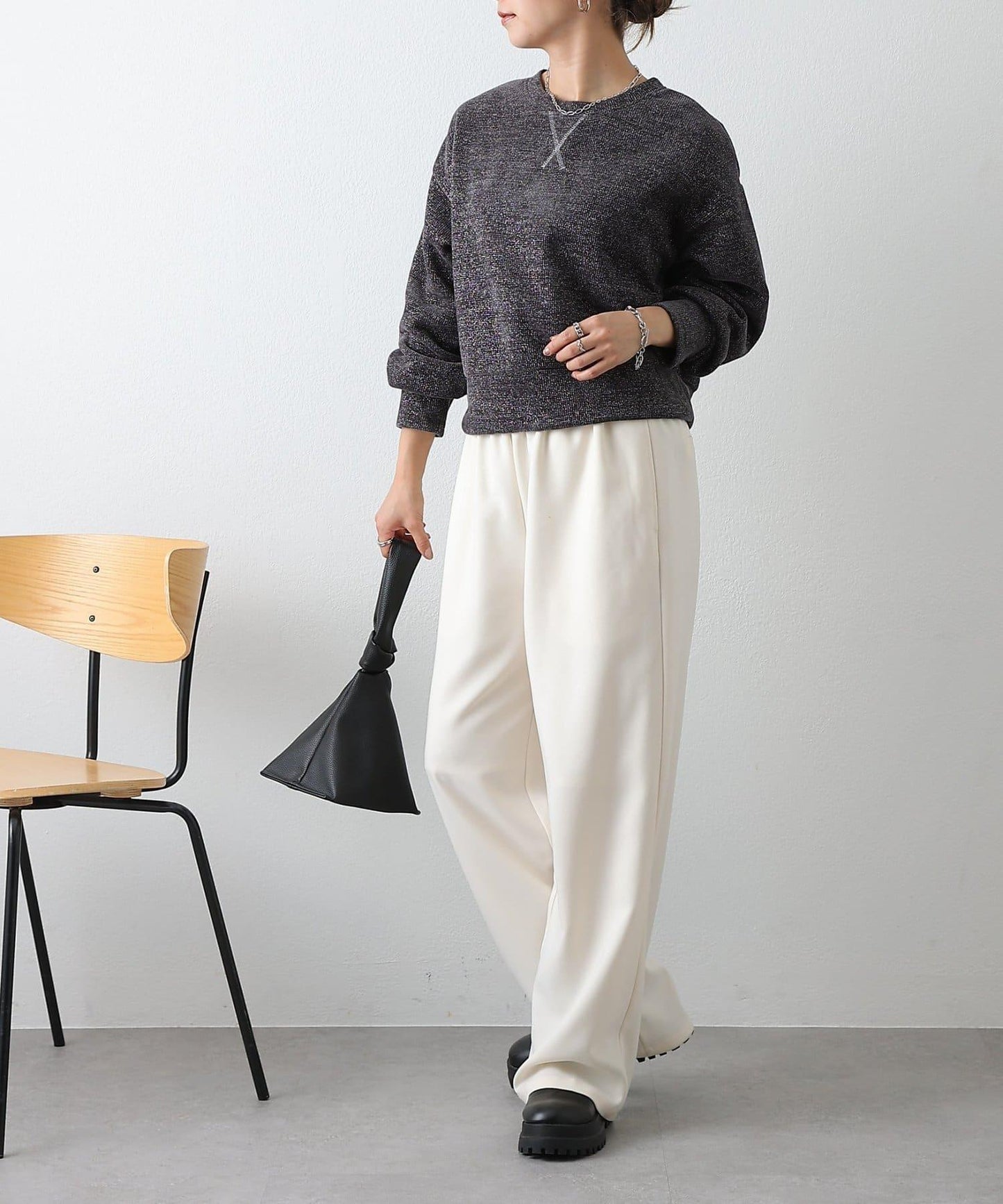 亮片紗線圓領套頭衫