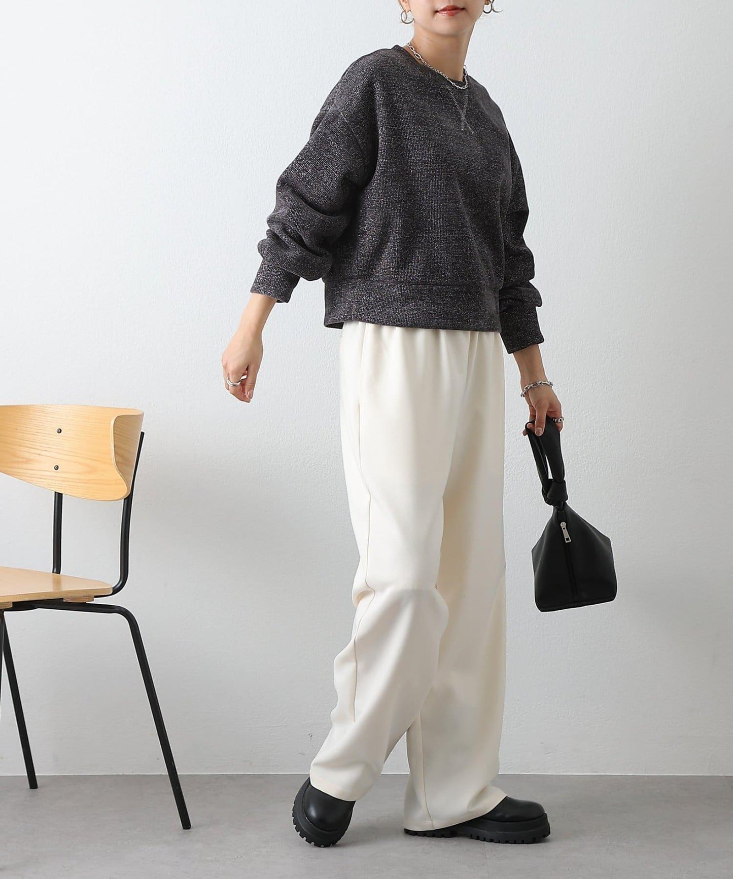 亮片紗線圓領套頭衫