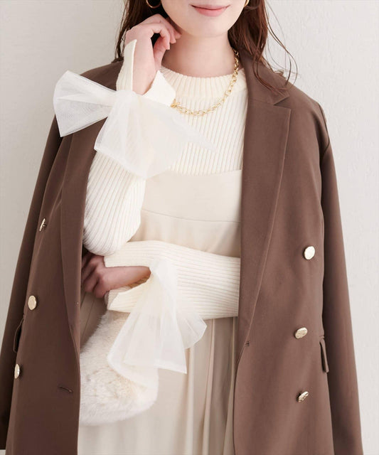 袖口網紗蝴蝶結針織衫