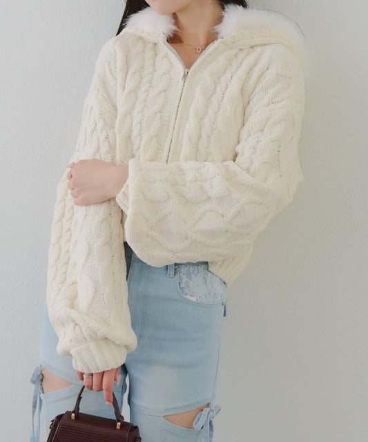 棉花糖觸感麻花絨連帽外套