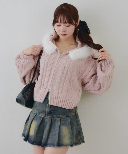 棉花糖觸感麻花絨連帽外套