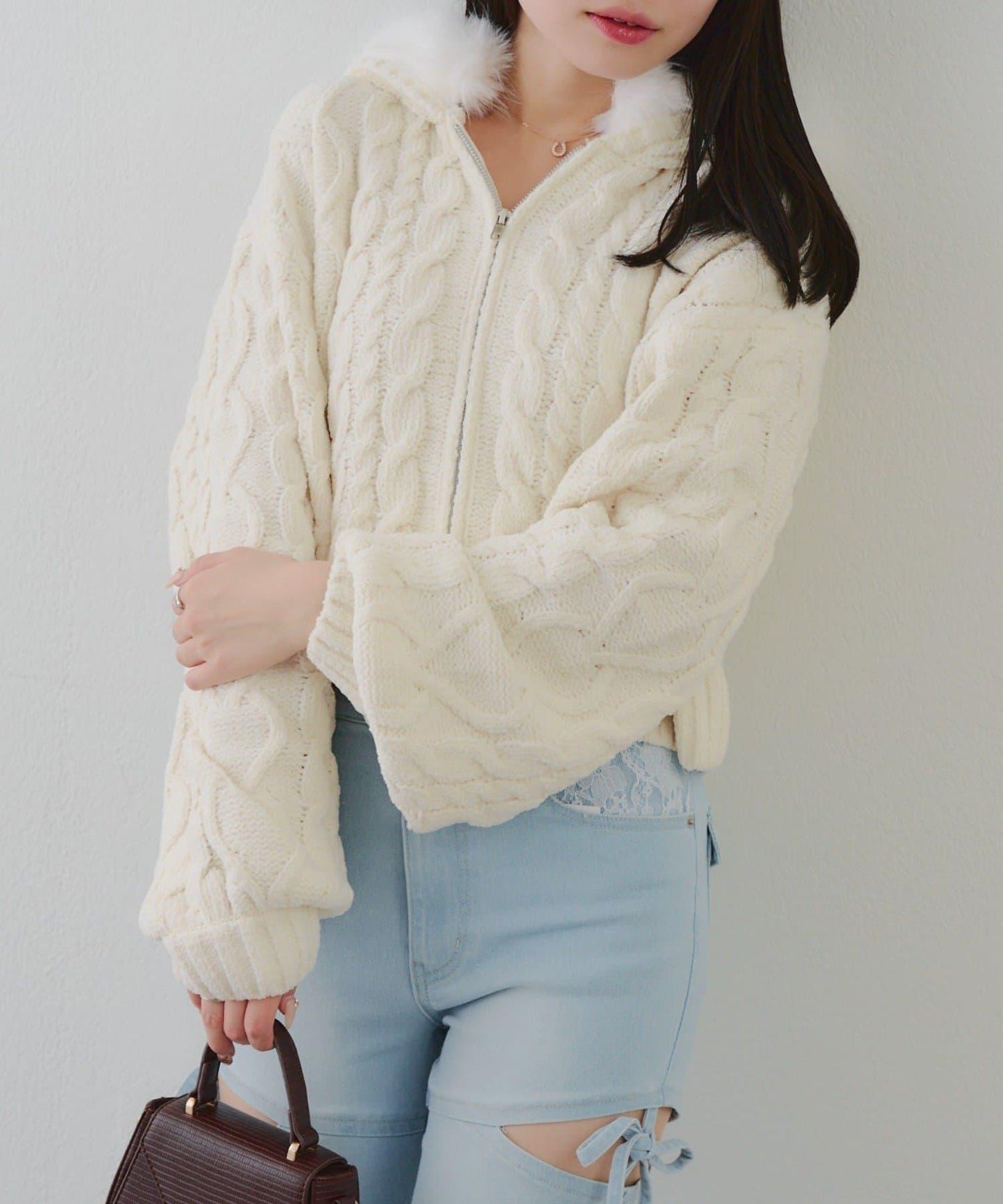 棉花糖觸感麻花絨連帽外套