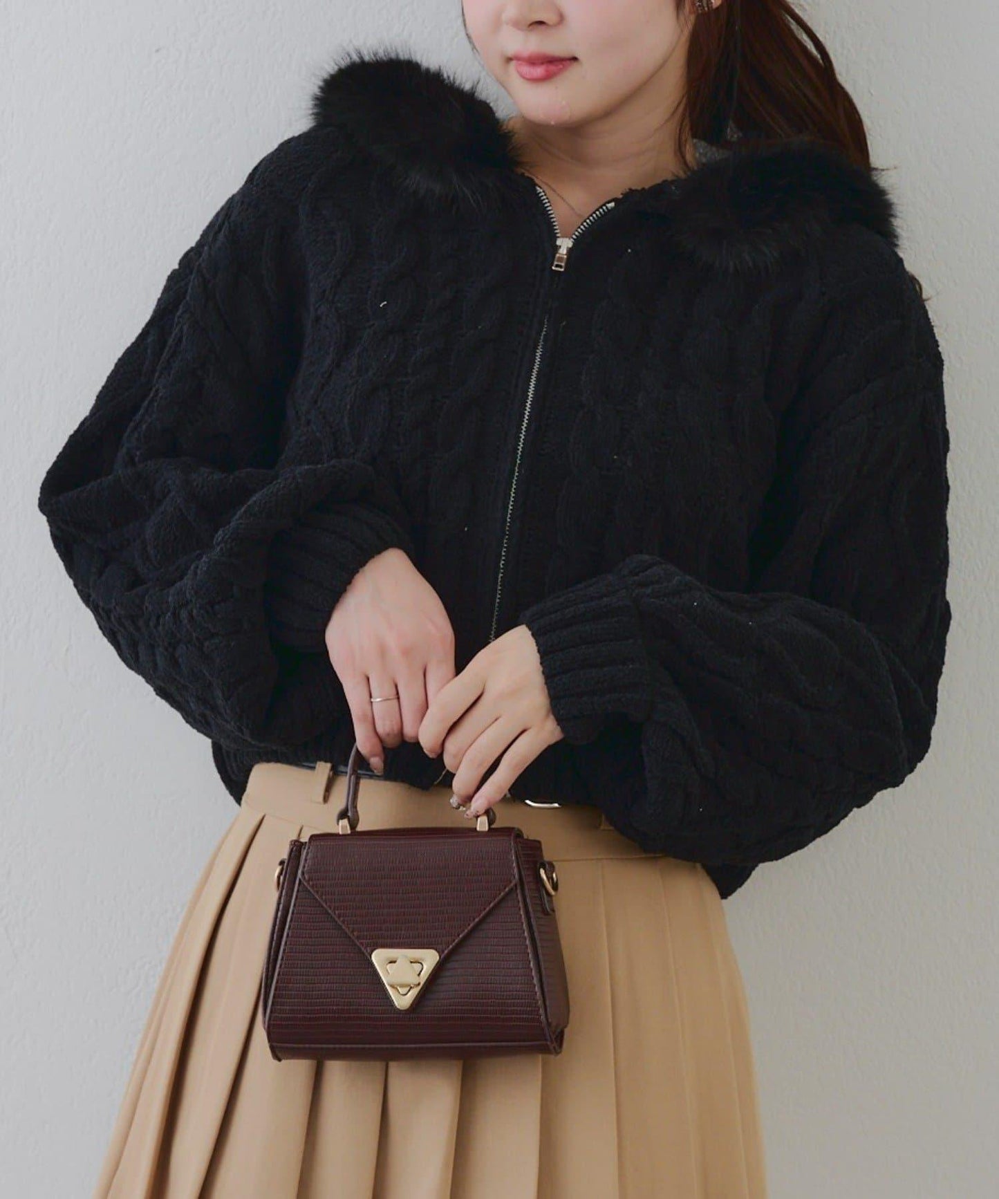 棉花糖觸感麻花絨連帽外套