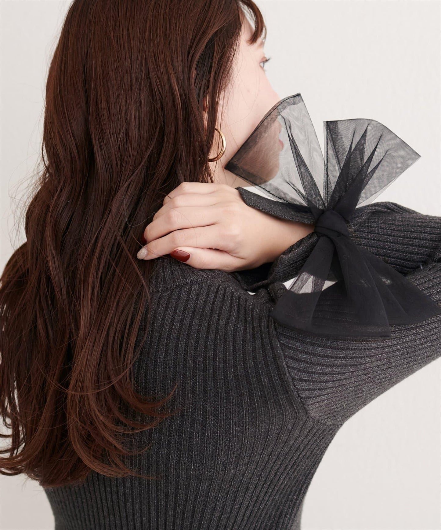 袖口網紗蝴蝶結針織衫