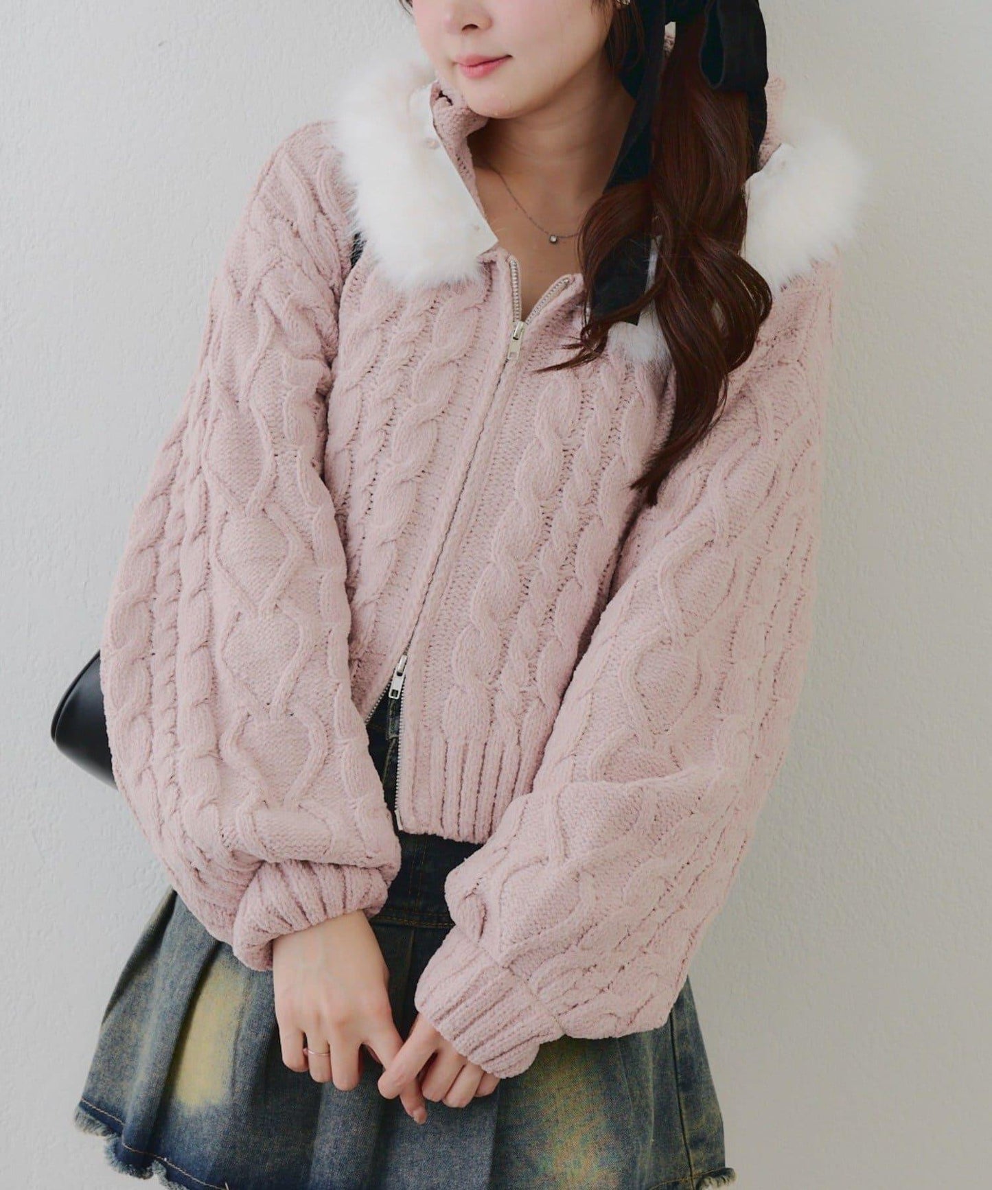 棉花糖觸感麻花絨連帽外套