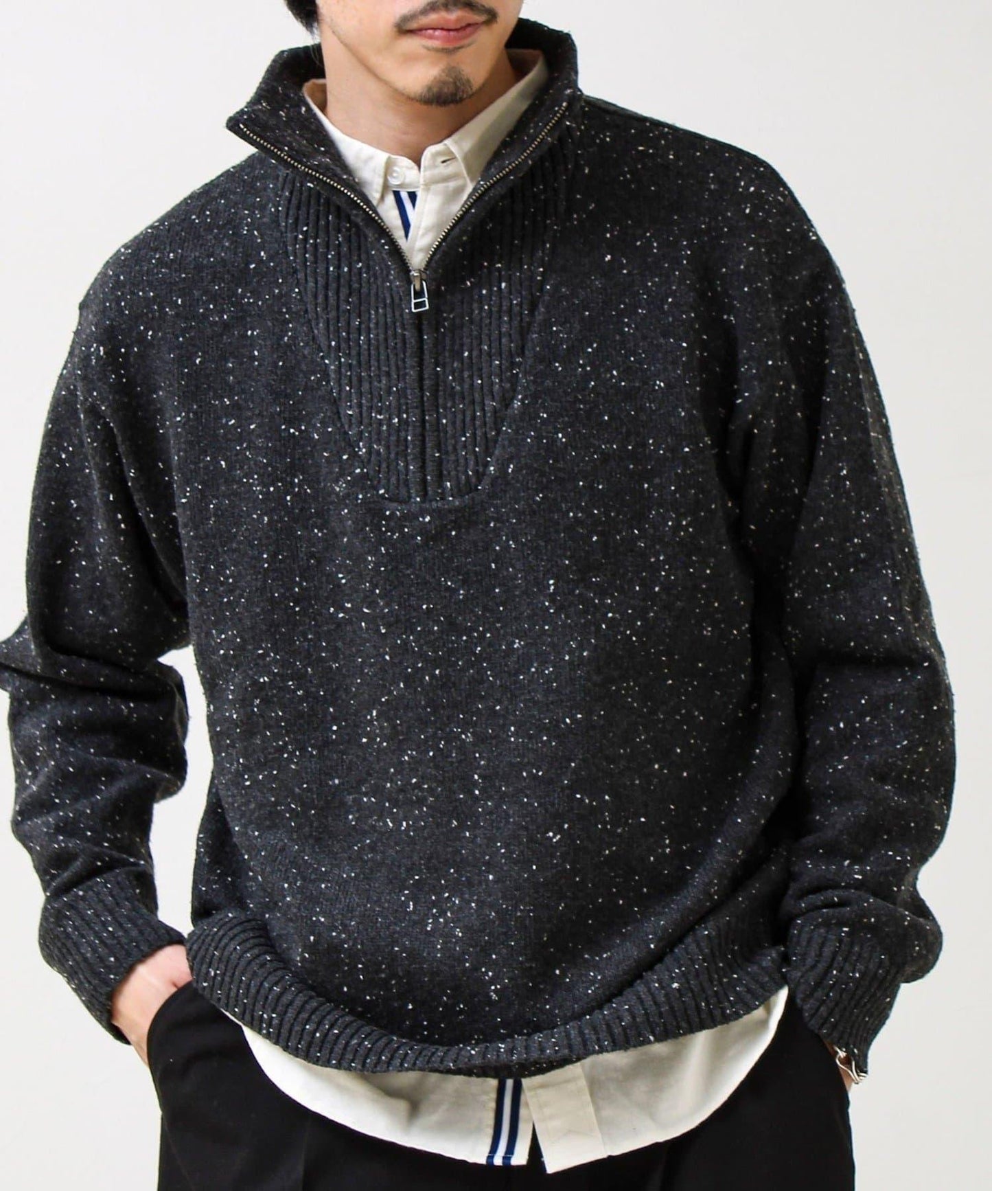 【冬季成人疊穿】彩點半拉鍊套頭衫