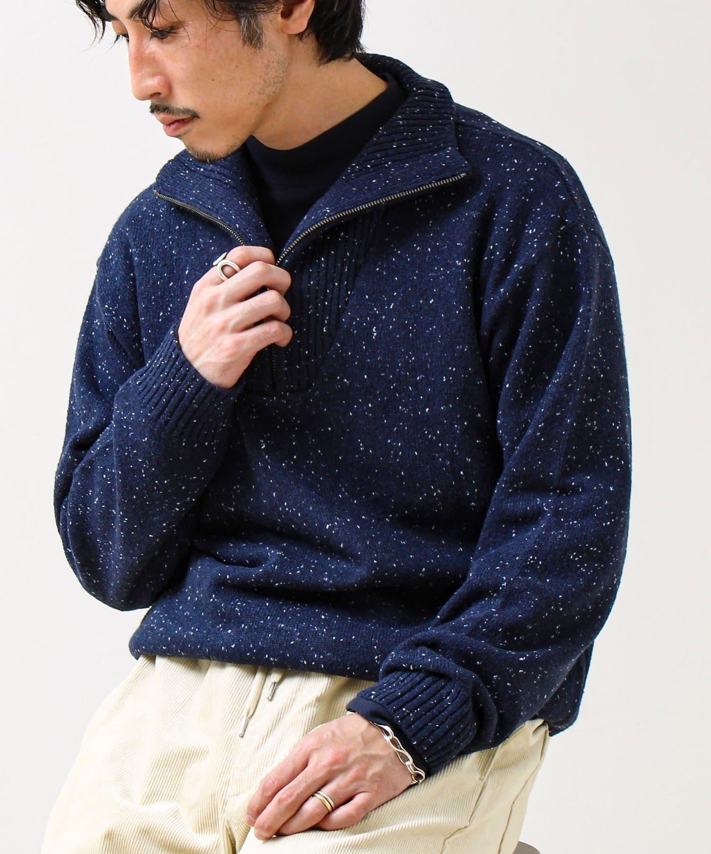 【冬季成人疊穿】彩點半拉鍊套頭衫