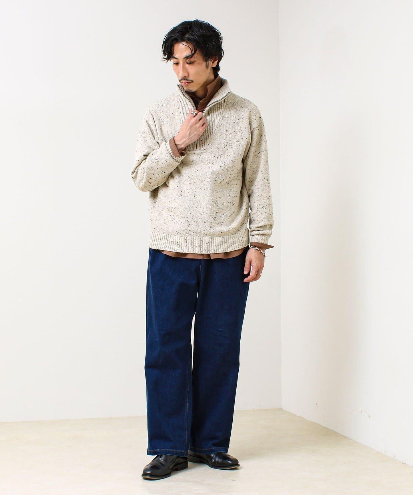 【冬季成人疊穿】彩點半拉鍊套頭衫