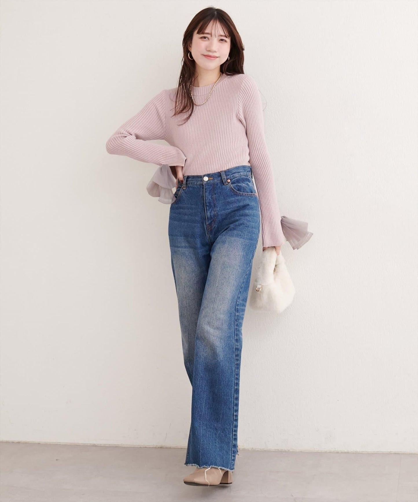 袖口網紗蝴蝶結針織衫