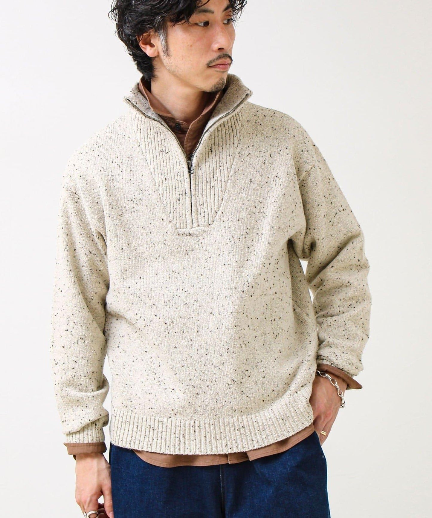 【冬季成人疊穿】彩點半拉鍊套頭衫