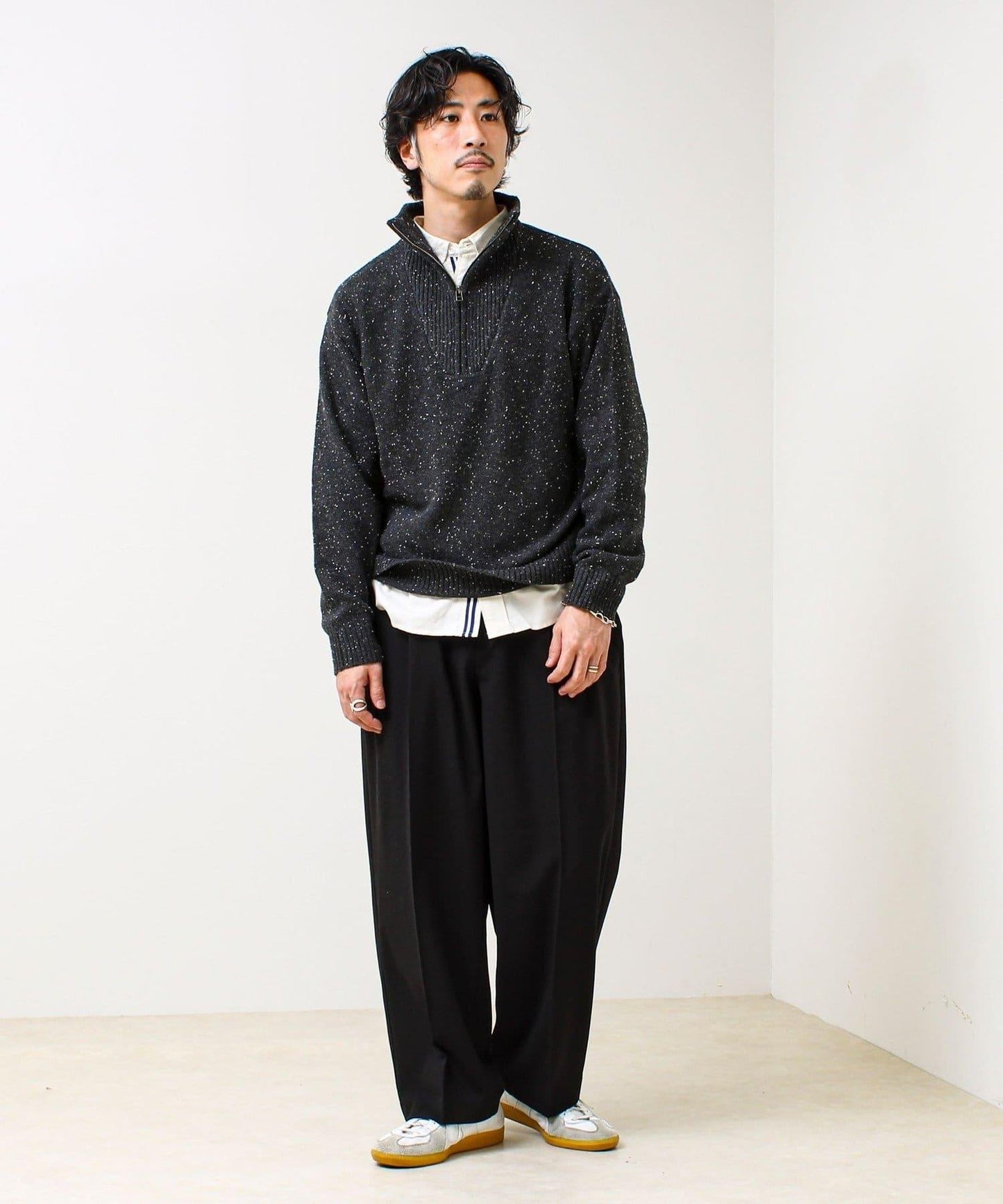 【冬季成人疊穿】彩點半拉鍊套頭衫