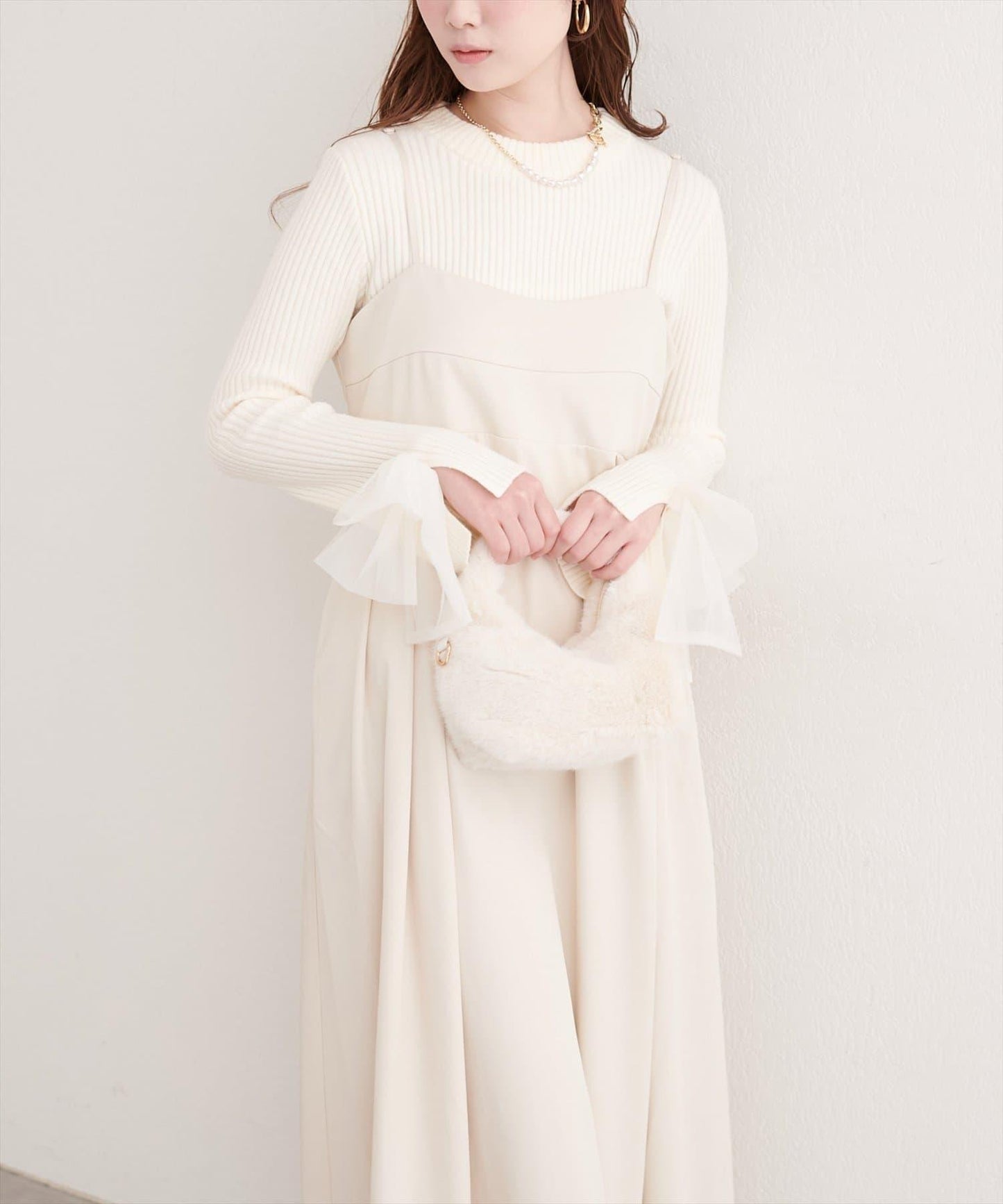 袖口網紗蝴蝶結針織衫