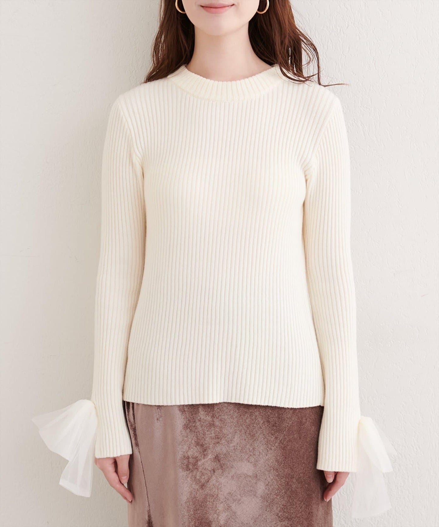 袖口網紗蝴蝶結針織衫