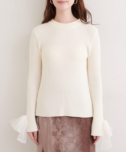 袖口網紗蝴蝶結針織衫