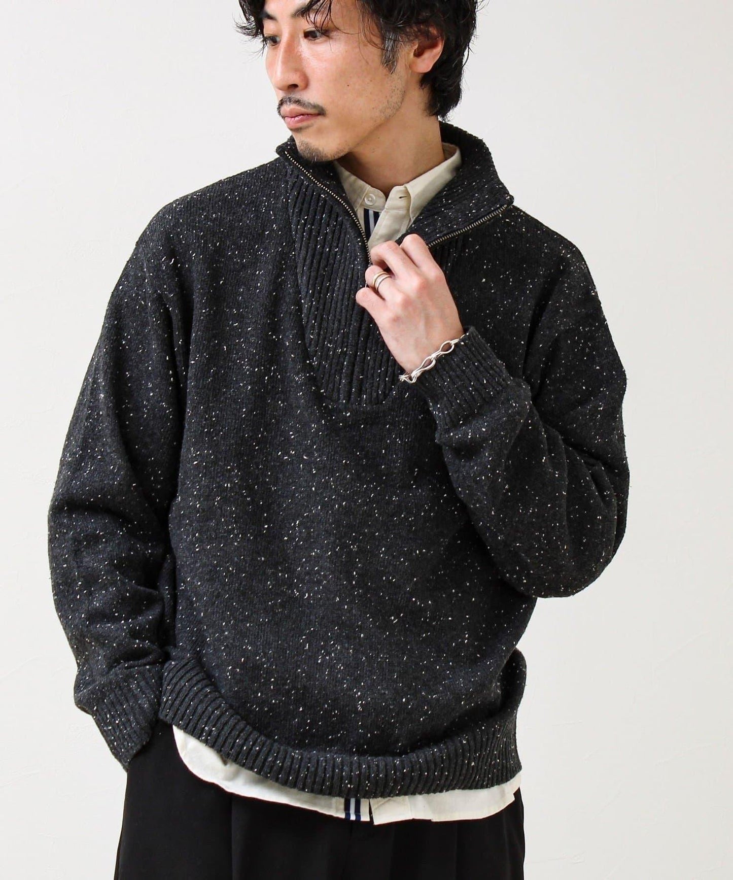 【冬季成人疊穿】彩點半拉鍊套頭衫