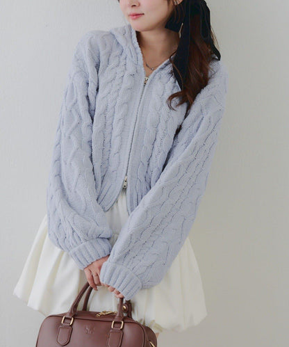 棉花糖觸感麻花絨連帽外套