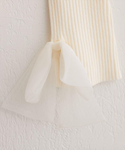 袖口網紗蝴蝶結針織衫