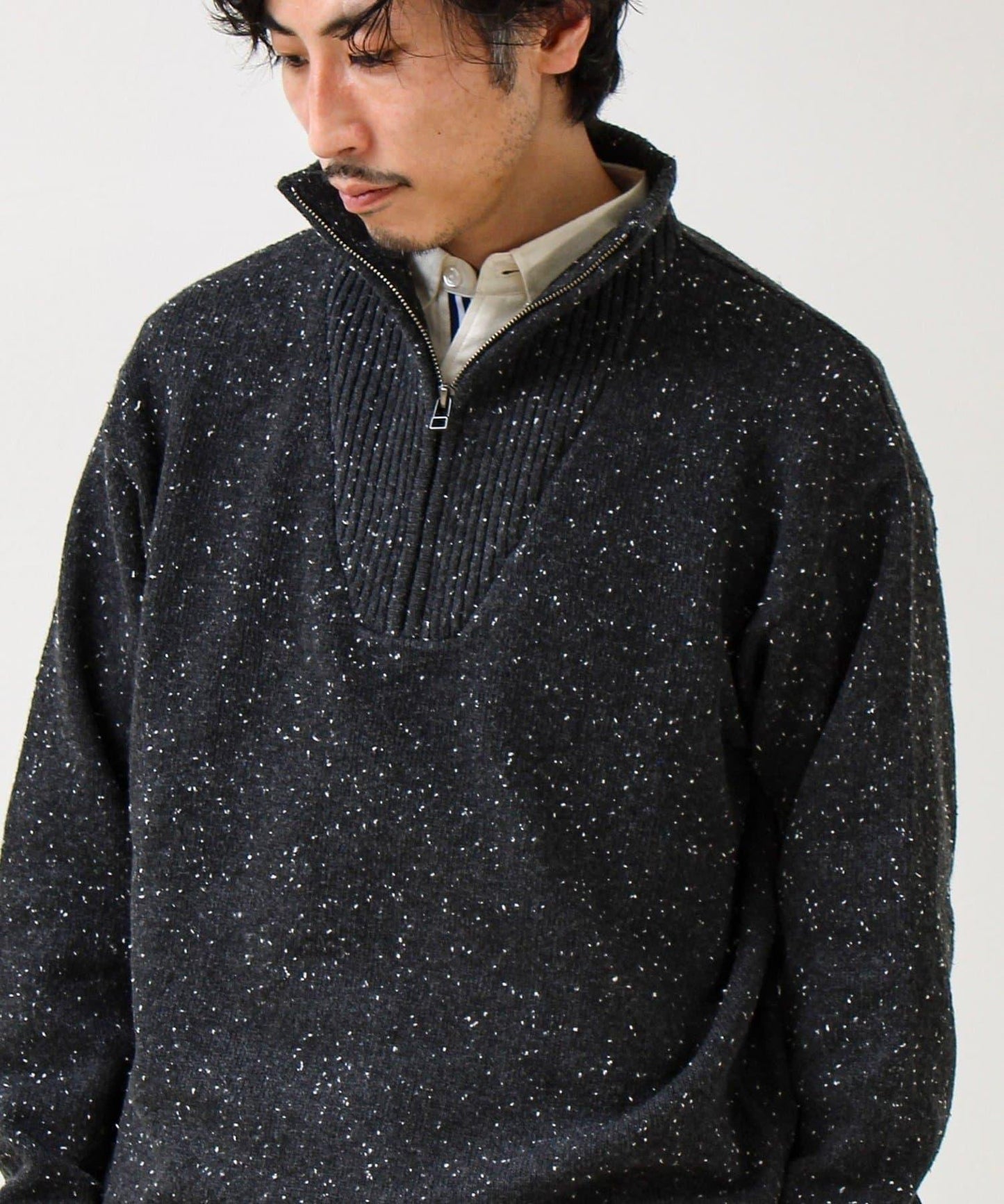 【冬季成人疊穿】彩點半拉鍊套頭衫