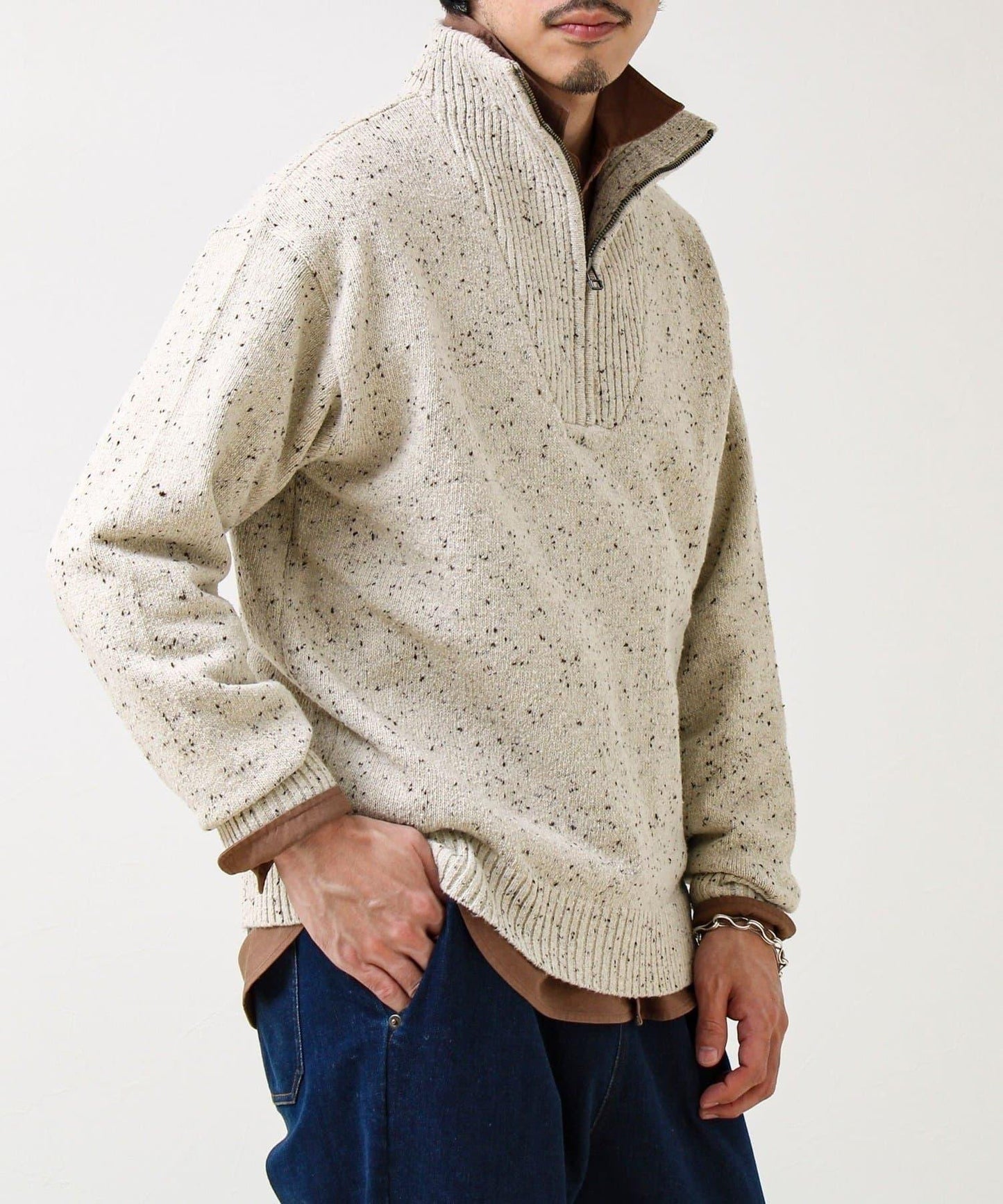 【冬季成人疊穿】彩點半拉鍊套頭衫