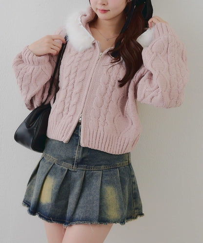 棉花糖觸感麻花絨連帽外套