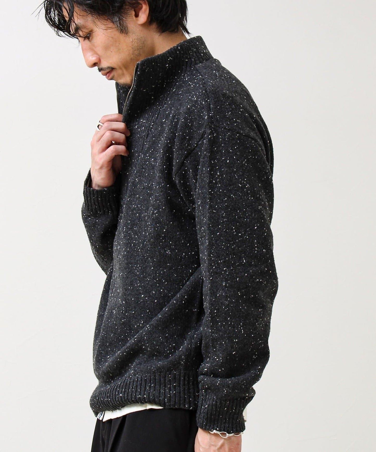 【冬季成人疊穿】彩點半拉鍊套頭衫