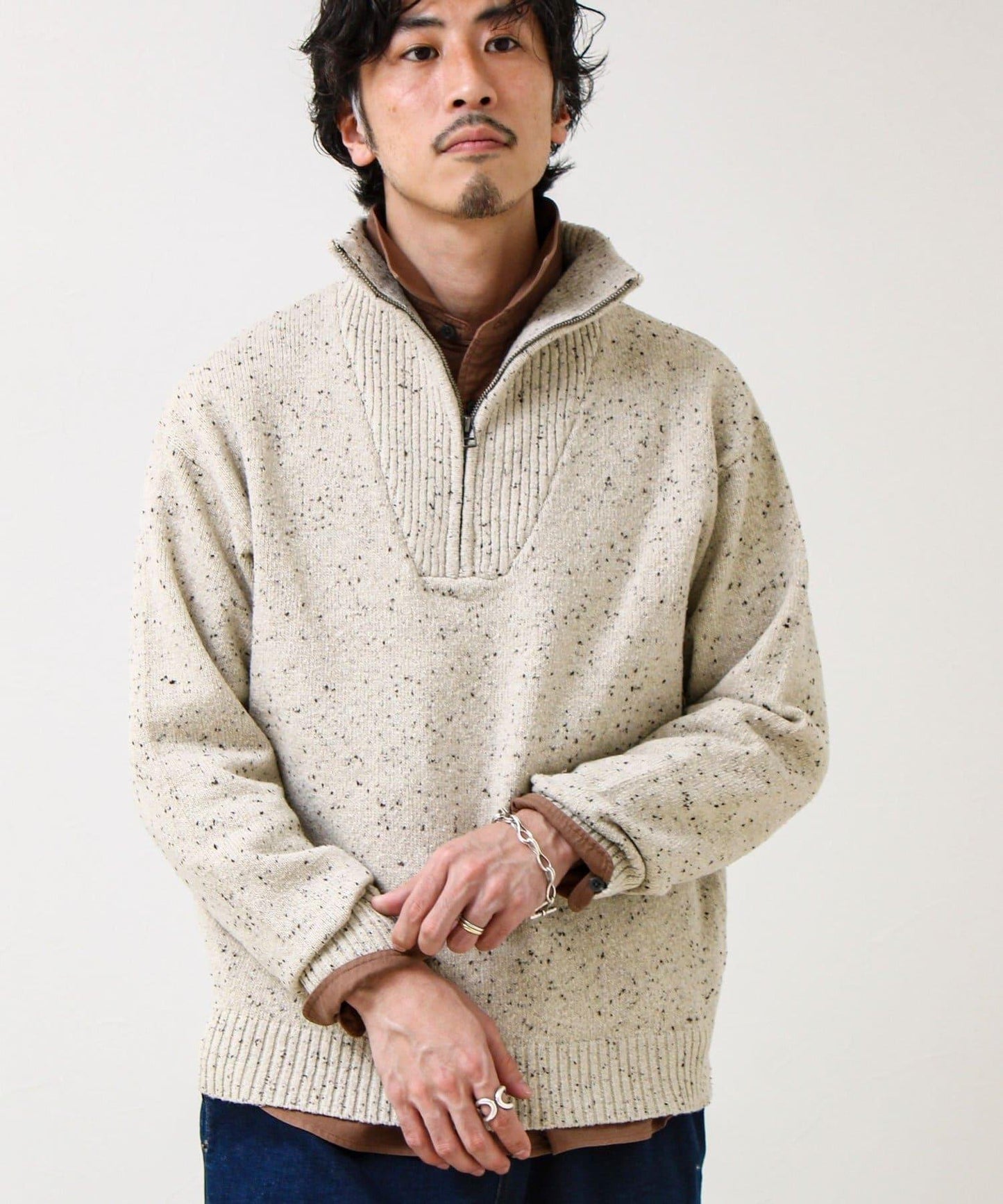 【冬季成人疊穿】彩點半拉鍊套頭衫