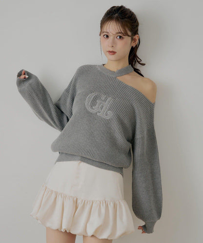 肩部開叉一字肩針織衫