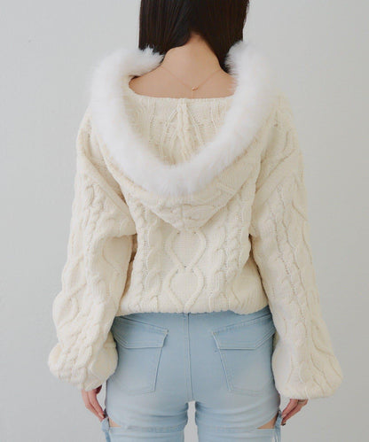 棉花糖觸感麻花絨連帽外套