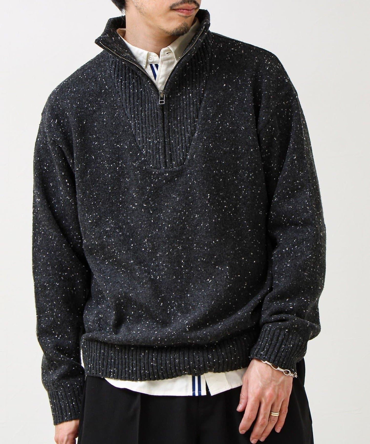 【冬季成人疊穿】彩點半拉鍊套頭衫