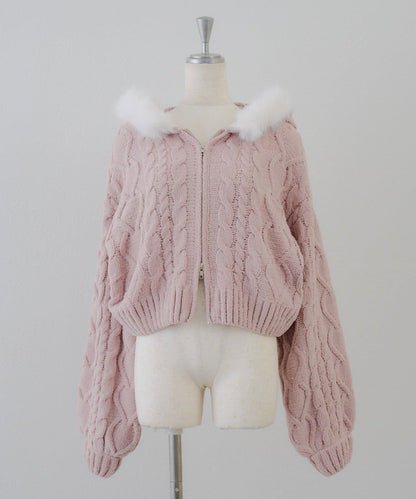 棉花糖觸感麻花絨連帽外套