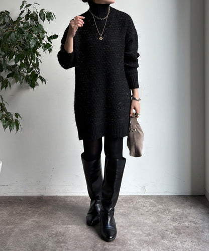 交叉編織高領長款針織衫