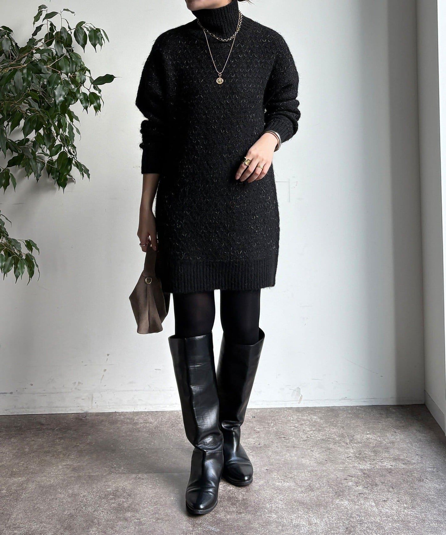 交叉編織高領長款針織衫