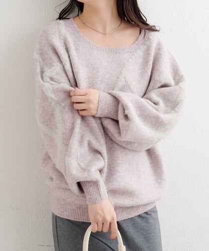 B 長毛線條針織套頭衫