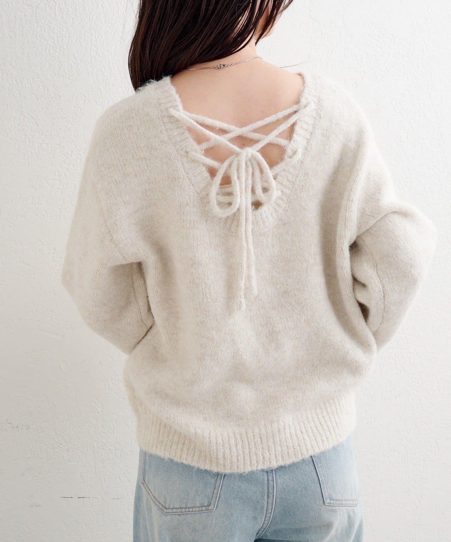 B繫帶針織套頭衫