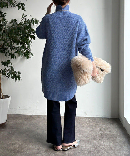 交叉編織高領長款針織衫
