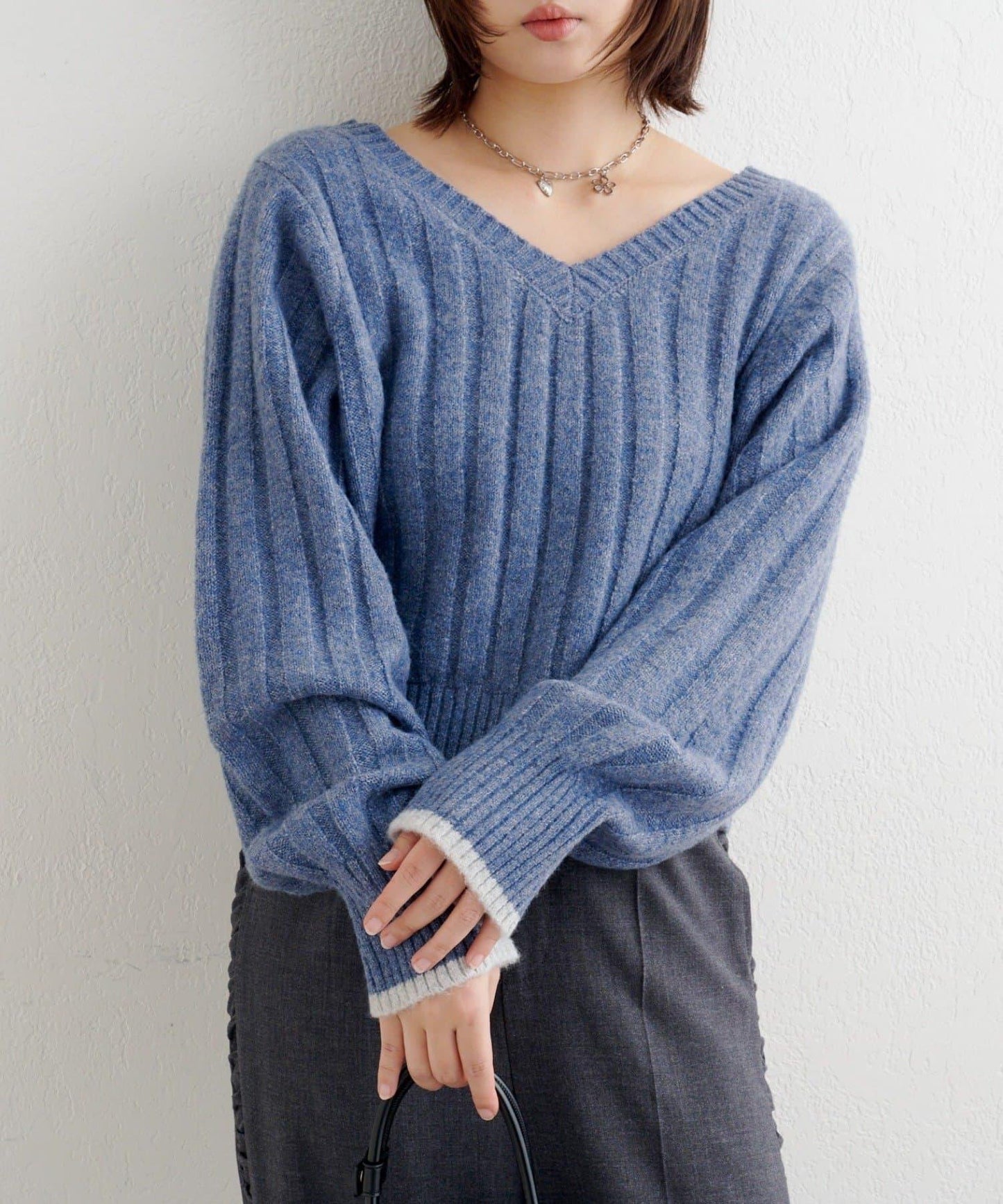 B 寬鬆羅紋針織套頭衫