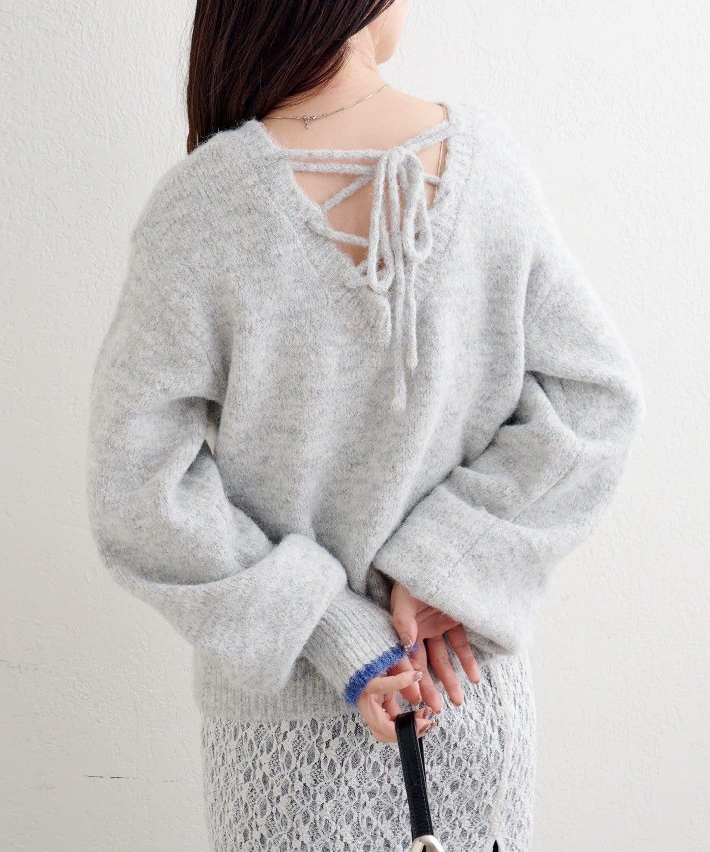 B繫帶針織套頭衫