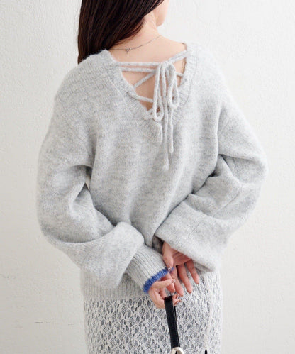 B繫帶針織套頭衫