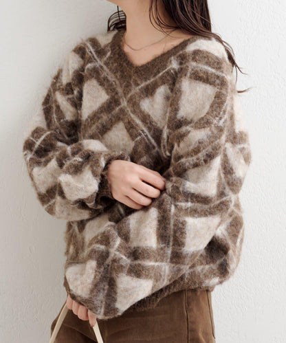 B 菱格針織套頭衫