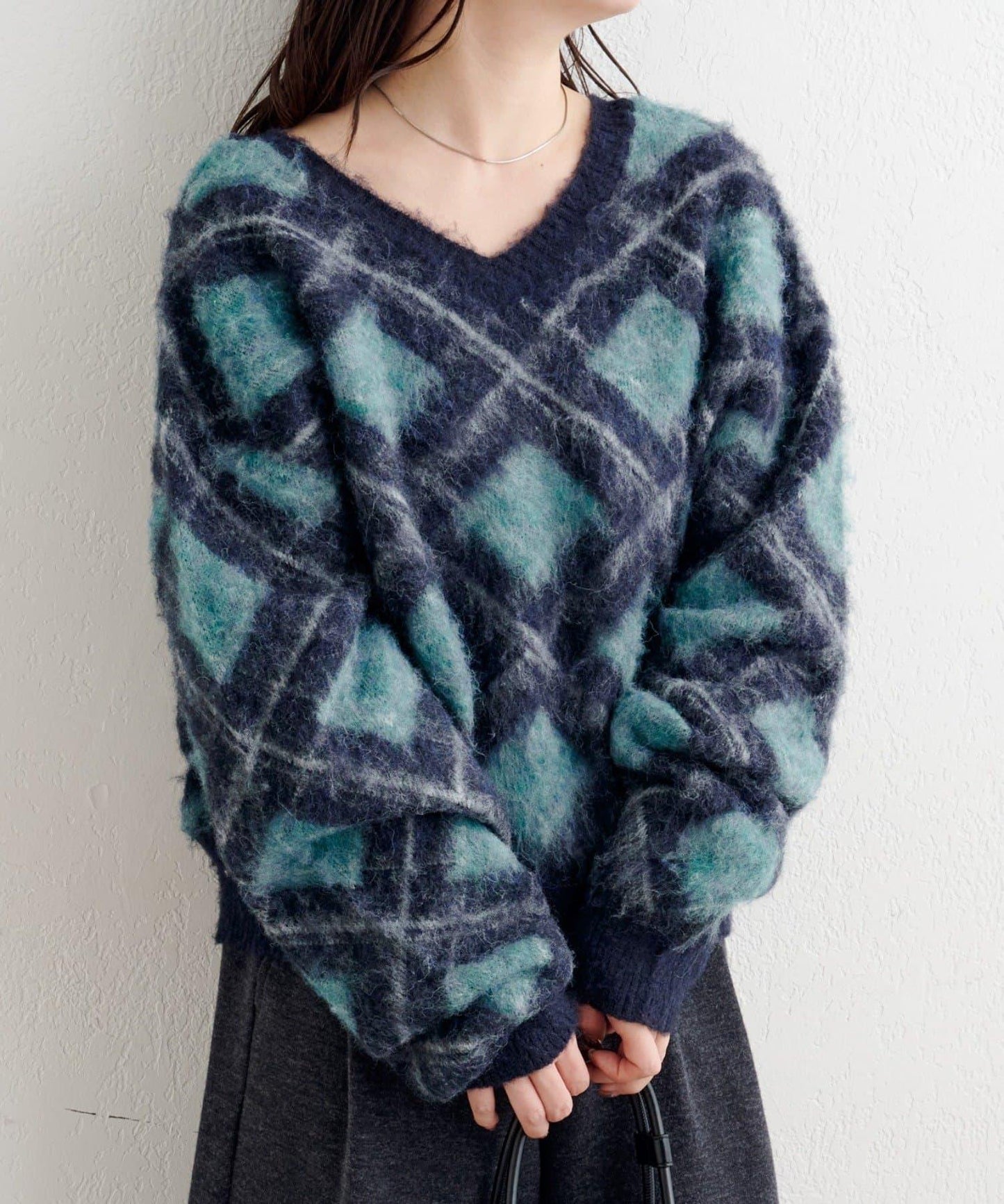 B 菱格針織套頭衫